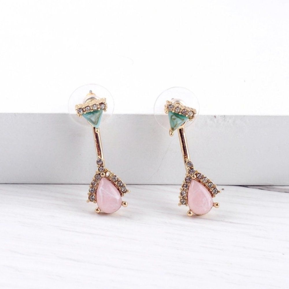 Fish Bone Resin Rhinestone Gold Statement Drop Dangle Earrings - Picture 5 of 7